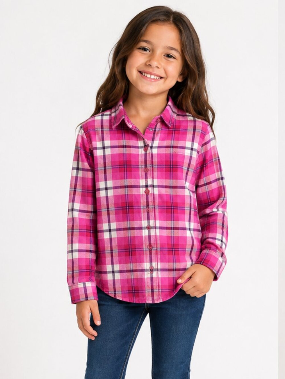 Faded Glory Girls Pink Plaid Button-Up Shirt Size S (6-6X) 100% Cotton